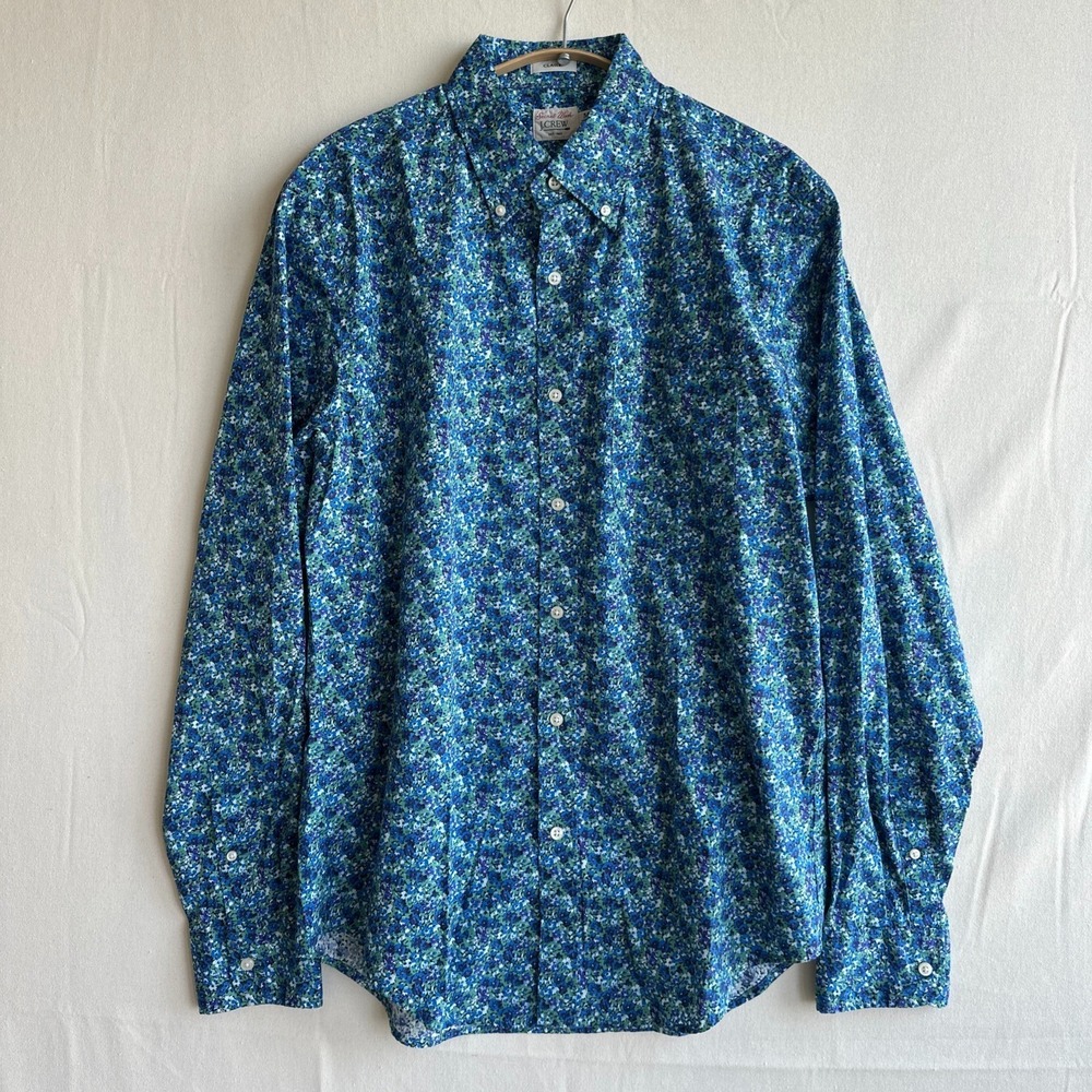 J.Crew Secret Wash Shirt Mens Medium Blue Floral Classic Fit Cotton Poplin LS